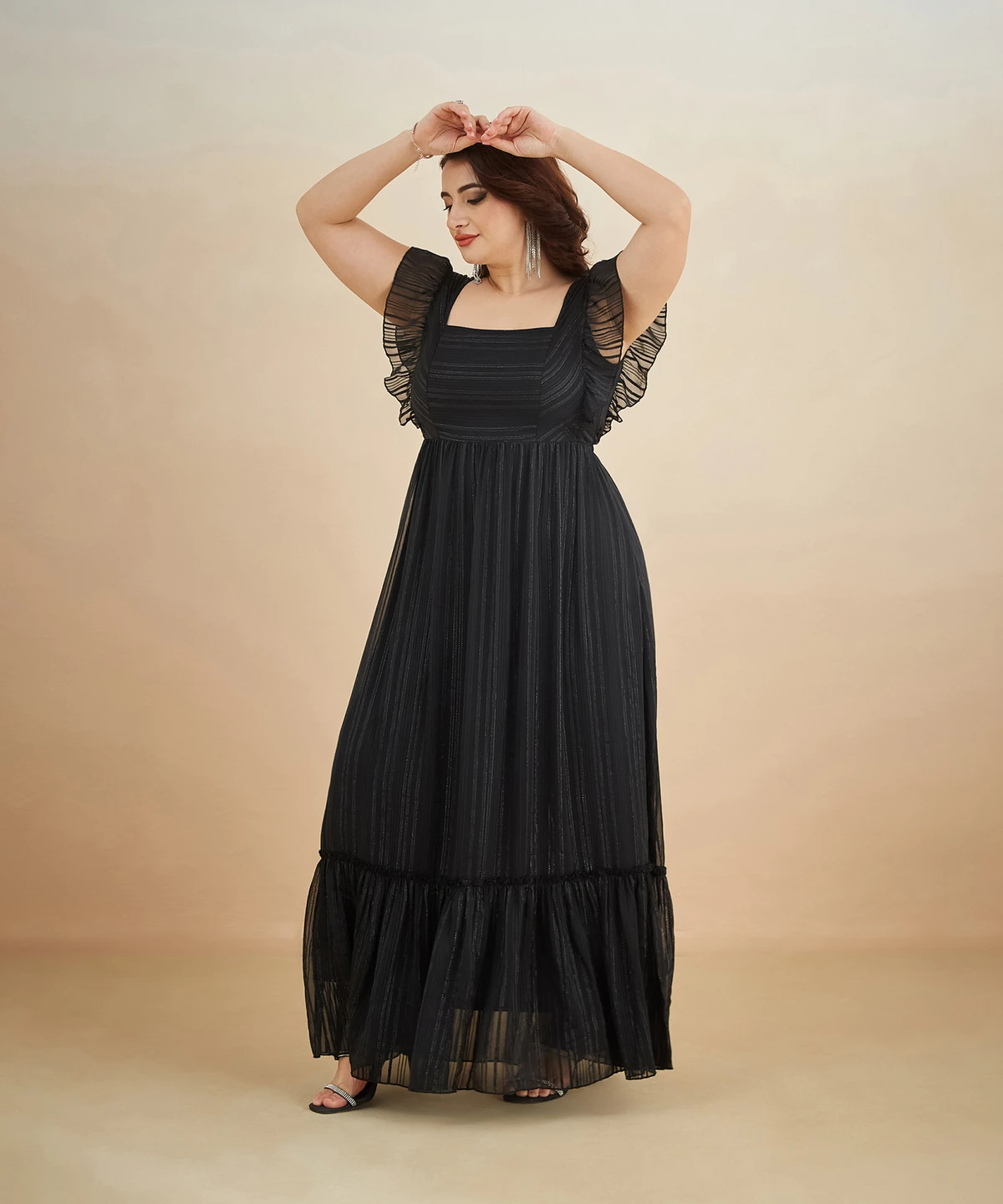 Miss Chase Women Tiered Black Maxi/Full Length Dress