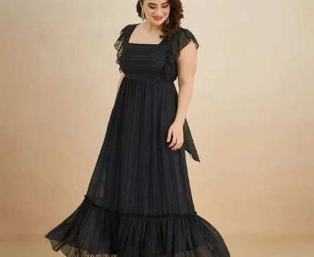 Miss Chase Women Tiered Black Maxi/Full Length Dress