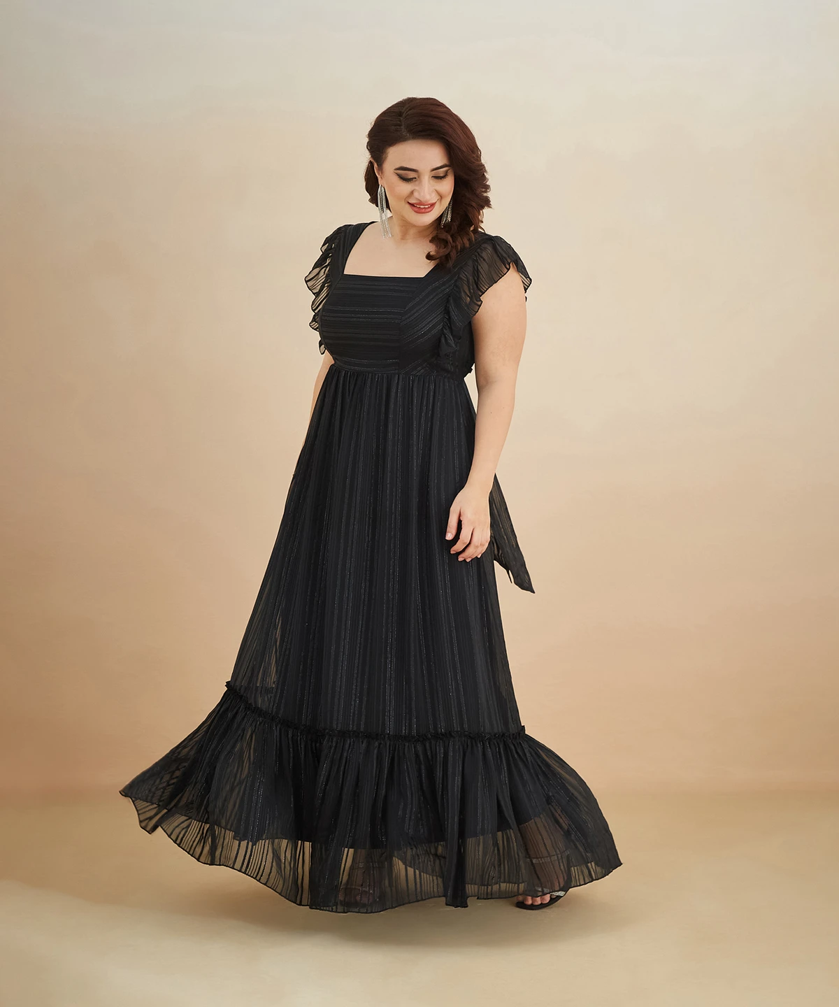 Miss Chase Women Tiered Black Maxi/Full Length Dress