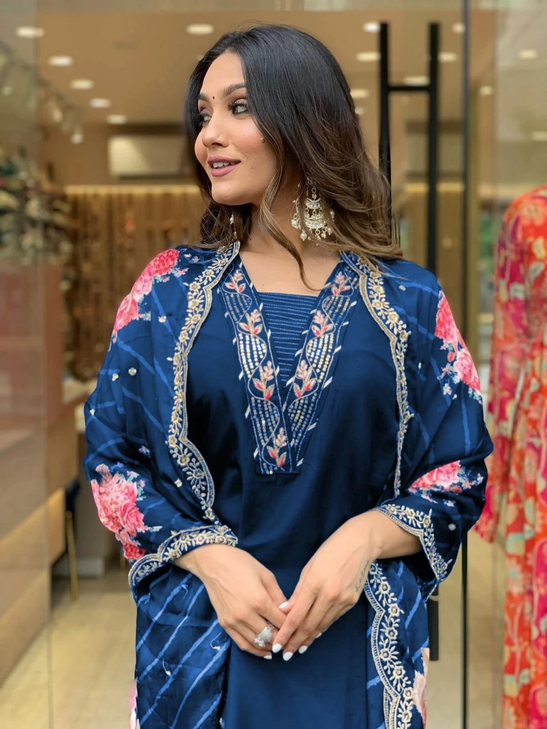 KEVIJA Women Cotton Rayon Kurta Pant Dupatta Set