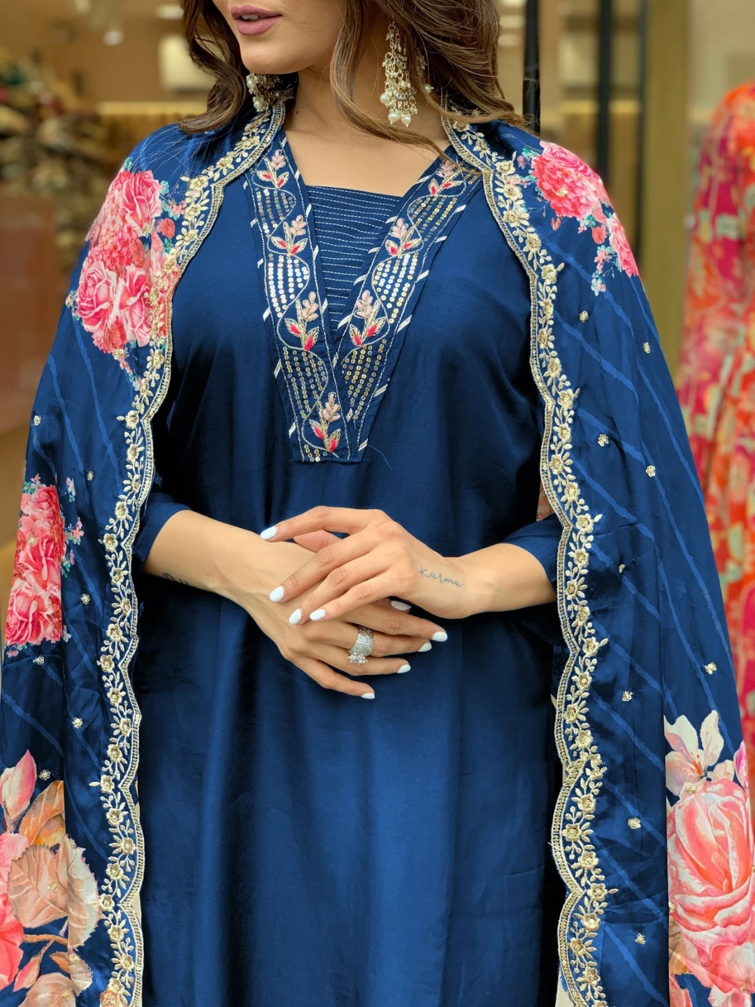 KEVIJA Women Cotton Rayon Kurta Pant Dupatta Set